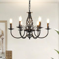 Rustic Industrial Candle Chandelier — 6 to 12 Light Black Farmhouse Pendant