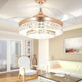 Premium Gold Retractable Ceiling Fan Chandelier — Iron Crystal DC Motor