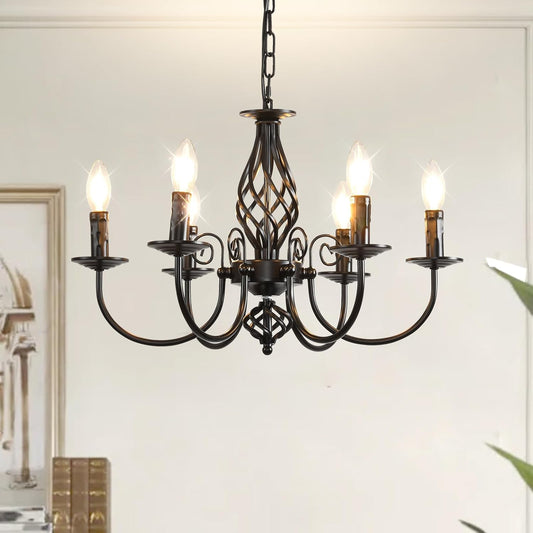 Rustic Industrial Candle Chandelier — 6 to 12 Light Black Farmhouse Pendant in an Australian home