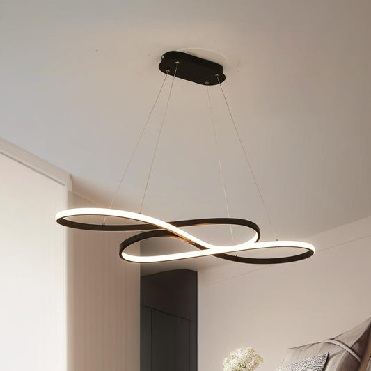Dimmable modern LED chandelier set low for viewing in an Australian media room