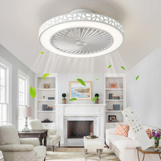 Low-profile flush-mount bladeless ceiling fan light for a low ceiling