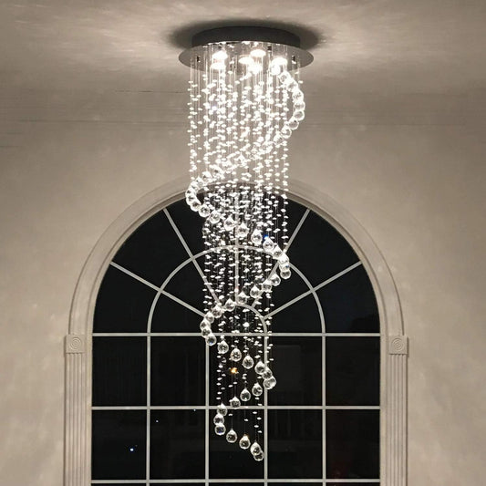 Elegant Spiral Crystal Chandelier — 100% K9 Crystal Raindrop Pendant