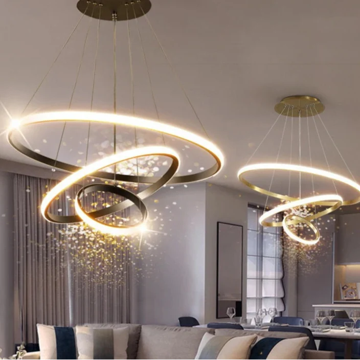Circular Ring LED Pendant Chandelier — 2 to 4 Ring Dimmable Modern Light in an Australian home