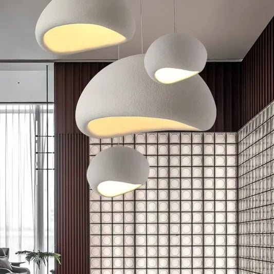 Nordic Wabi-Sabi Pendant Lamp — Handknitted Cement Grey & White