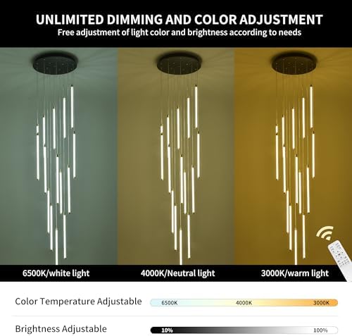 Black 15-light spiral strip LED chandelier in a modern Australian high-ceiling staircase
