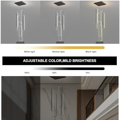 Black 6-light square LED chandelier in a modern Australian high-ceiling foyer