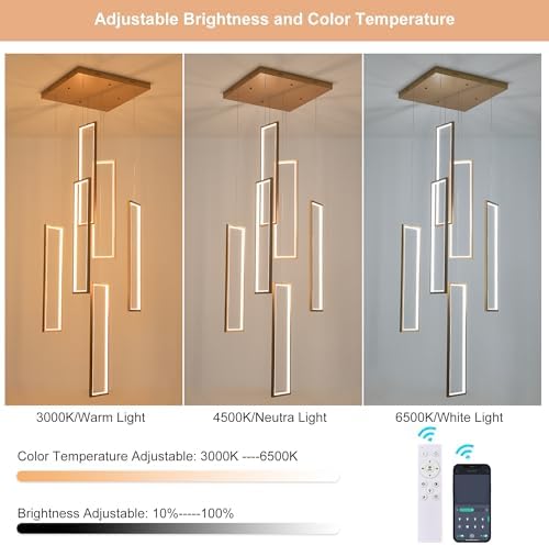 Gold 6-frame rectangular LED chandelier in a modern Australian high-ceiling void