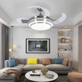 42" Retractable Ceiling Fan Chandelier — Silver Hidden Blades Silent DC Motor