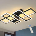 4-Square Geometric LED Ceiling Chandelier — Dimmable Black, Gold & Grey
