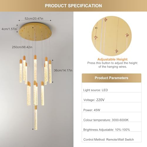 Gold 15-light spiral strip LED chandelier in a modern Australian high-ceiling foyer