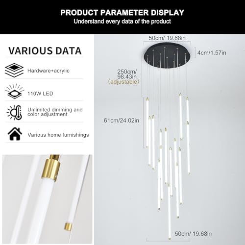Black 15-light spiral strip LED chandelier in a modern Australian high-ceiling staircase
