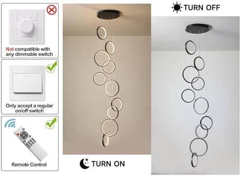 Black 10-ring spiral LED chandelier in a modern Australian high-ceiling staircase