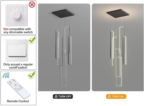 Black 6-light square LED chandelier in a modern Australian high-ceiling foyer