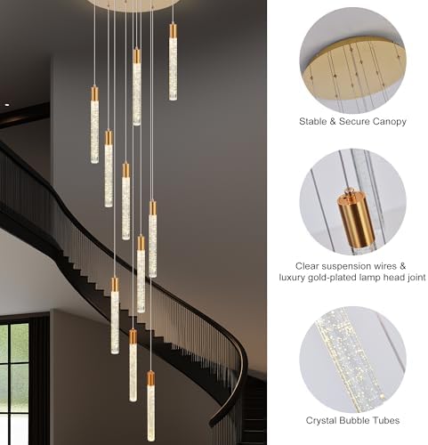 Black 10-light spiral strip LED chandelier in a modern Australian high-ceiling staircase