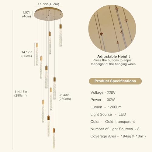 Black 10-light spiral strip LED chandelier in a modern Australian high-ceiling staircase