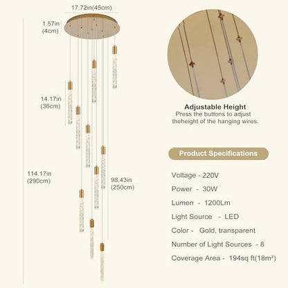 Black 10-light spiral strip LED chandelier in a modern Australian high-ceiling staircase
