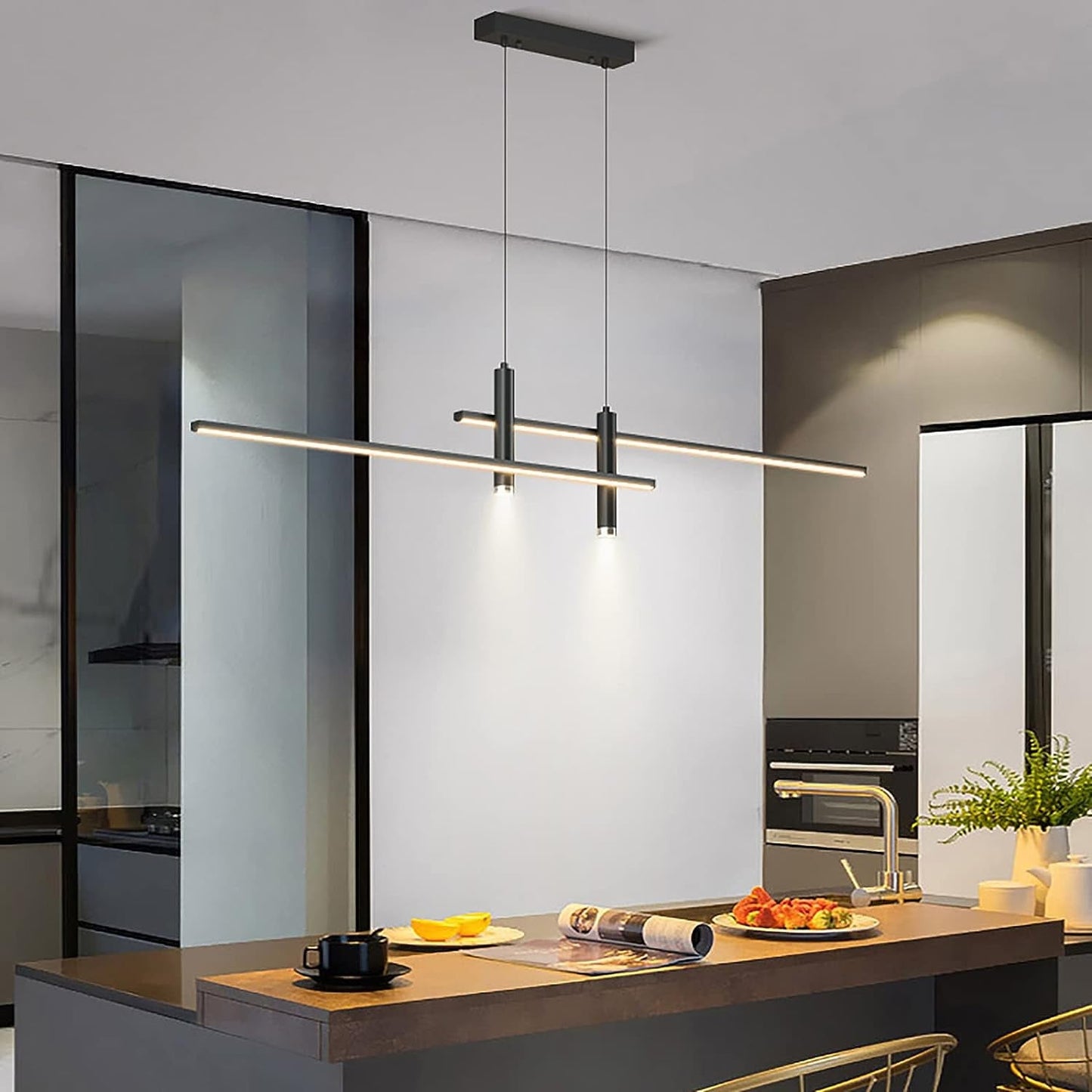 Modern Linear LED Pendant Light — Dimmable Kitchen Island & Dining Chandelier