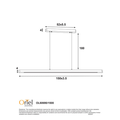 Ash Timber Linear LED Pendant ALPHA 150cm — Tri-Colour Dining & Kitchen Island Light