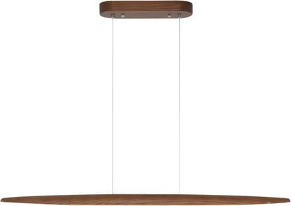 Walnut wood linear LED pendant light over a kitchen island in a modern Australian home